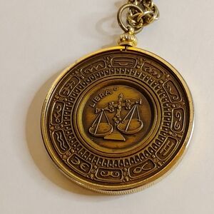 Vintage Bronze Libra Pendant Necklace